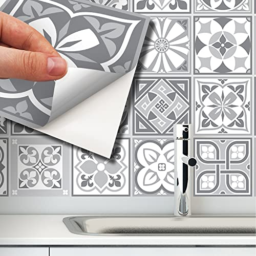WALPLUS Grey Stick on Tiles Kitchen Splashbacks 15x15cm(6) DIY Tile Stickers for Bathroom Removable Peel and Stick Backsplash Purbeck Stone Home Décor Renovation 24 PCS