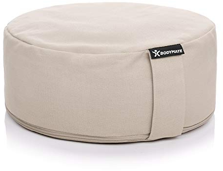BODYMATE Cuscino Yoga Circonferenza 13 cm Diametro 31 cm con Imbottitura di Grano Saraceno e Spelta – Rivestimento Lavabile in Lavatrice 100% Cotone extra Spesso – Cuscino da Meditazione – Zafu