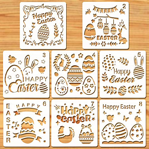 HOWAF 8 Stück Ostern Schablonen Kunststoff Zeichenschablonen Osterei Hase Malschablonen Basteln Set für Ostern Deko Kinder Kleine Ostergeschenke