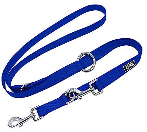 DDOXX Nylon Hundeleine - 2m, 3fach verstellbare Hundeleine für alle Hundegrößen - S (Blau)
