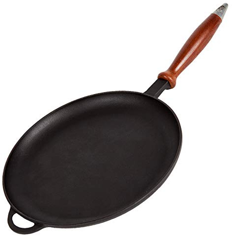Syton Gusseisen Crepes, Pfannkuchenpfanne, Blinnica mit abnehmbarem Holzgriff, für alle Herdarten (Ø 26)