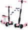 YOLEO 3-in-1 Kinder Roller Scooter mit Abnehmbarem Sitz, LED Große Räder, Höheverstellbare Lenker für Kleinkinder Jungen Mädchen ab 2 Jahre(Rosa)