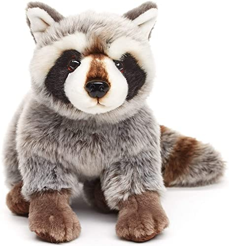 Uni-Toys - Raton Laveur, Assis - 25 cm (Longueur) - Animal de la forêt - Peluche, Doudou, Gris, Marron, Blanc.