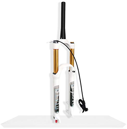 LvTu Mountainbike MTB Luft Feder Gabel 26/27,5/29 Zoll, Ultraleicht Magnesiumlegierung 140mm Federweg Fahrrad Vorderrad Gabel 9mm QR Weiß (Color : Tapered Remote Lock Out, Size : 27.5 inch)