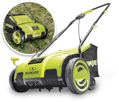 Sun Joe Corded Electric Lawn Dethatcher and Scarifier, 12-Amp, 12.6-Inch Cutting Width - Heavy-Duty Yard Trimmer and Mower Machine for Gardening Care and Maintenance, AJ798E