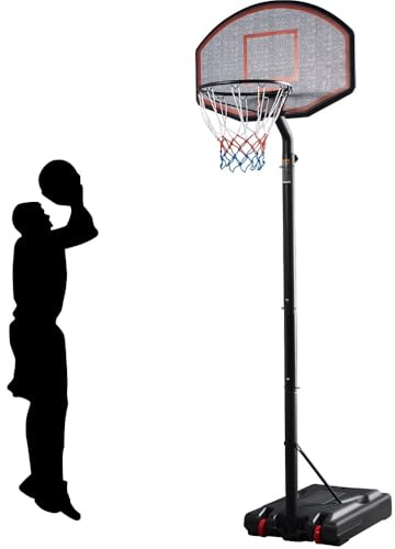 Yaheetech Canestro Basket Esterno Portatile Altezza Regolabile 304 – 353 cm Pallacanestro da Camera Interno con Tabellone Rosso