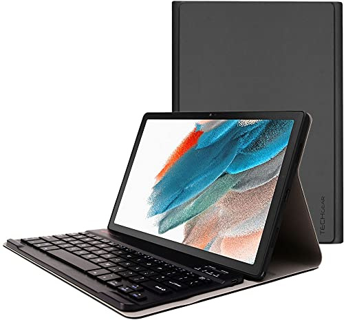 TECHGEAR Keyboard Case for Samsung Galaxy Tab A8 10.5 (SM-X200 / SM-X205) [Strike Folio] PU Leather Case with Detachable Bluetooth Wireless UK QWERTY Keyboard and Stand (Black)