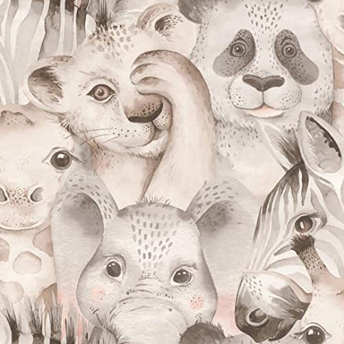 Animal Faces Wallpaper Kids Bedroom Neutral Grey Paste The Wall