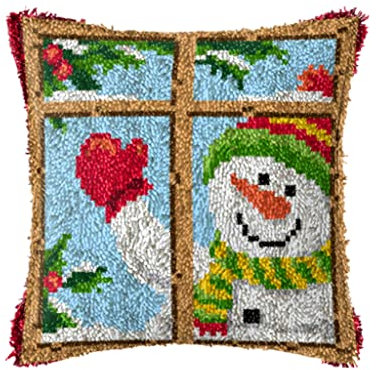 ZUHK Christmas Latch Hook Kits ​with Christmas Pattern Printed Canvas Crochet Gift Cross Stitch Sofa Cushion Cover Tool fit for Kids and Adults,43x43 cm (Snowflake J)