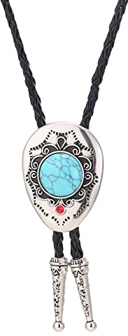 DELIGUO Bolo Ties Krawatte Für Herren - Vintage Natürliche Türkis Anhänger Krawatte Schmuck, Western Cowboy Herren Damen Schwarzes Leder Seil Halskette Zubehör