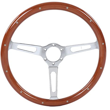 Tonysa 15-Zoll-Retro-Lenkrad, 380 Mm Klassisches Auto-Lenkrad, Vintage-Holzlenkrad mit 6-Loch-Lenkradnabenadapter, Universelles Nachrüst-Vintage-Lenkrad(Braun)