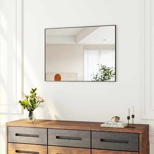 Boromal Badspiegel 40x60cm Schwarz Metallrahmen Vertikal/Horizontal für Badezimmer, Waschräume, Schlafzimmer, Ohne LED Beleuchtung