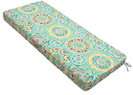 FUNHOME Outdoor Bench Cushion 45 x 18 Inch,Water-Repellent Patio Furniture Swing Cushion,Patio Loveseat Cushion with Handle and Straps, Garden Sofa Settee Couch Swing Pads 1 Pack, Cyan Circle
