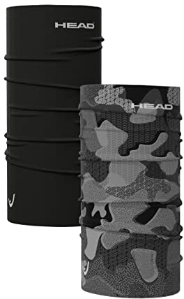 HEAD Original Tube Camouflage/Plain, Multifunktionstuch 2er Pack (Schwarz) Onesize Unisex Schlauchschal Herren Damen Winter Neckwarmer Winddicht Skifahren Radfahren UV Schutz Schlauchtuch