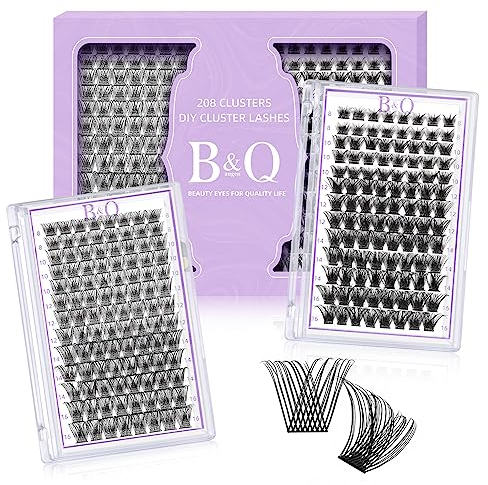 Wimpern Einzeln 208 PCS B&Q DIY Lash Clusters für Anfänger Wiederverwendbare Wimpernbüschel Einzelwimpern für Wimpernverlängerung zu Hause Individual Lashes Wimpern Extension(8-16MIX,B01+B02)