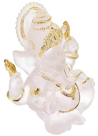 Warmhm Elefanten Buddha Statue Glas Weiß Messing Kleine Figur Buddha Dekor Ornament für Auto Schreibtisch Büro Home Desktop Südostasien Vintage