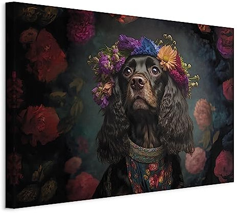 murando AI Acoustic Canvas Wall Art Dog 120x80 cm / 48x32 picture with acoustic foam sound absorption print image Artwork 1 pc room acoustics soundproofing Animal Flower Crown g-H-10063-b-a