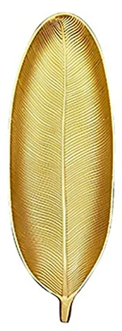 BEIJIALY Vassoio da Portata Decorativo Foglia Oro, Piatto da Frutta Piatto da Dessert Piatto da Portata in Stile Dorato a Forma di Foglia Spazzolato per la Casa(L)