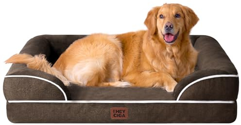 EHEYCIGA Panier Chien Grande Taille XXL Orthopedique, Memoire de Forme Lit pour Chien Dehoussable Lavable, Canapé Chiens Imperméable, Marron