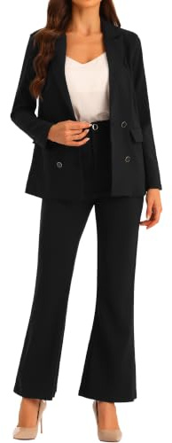 Allegra K - Set completo da lavoro per donna, 2 pezzi, con risvolto dentellato, giacca blazer e pantaloni lunghi, Nero , S