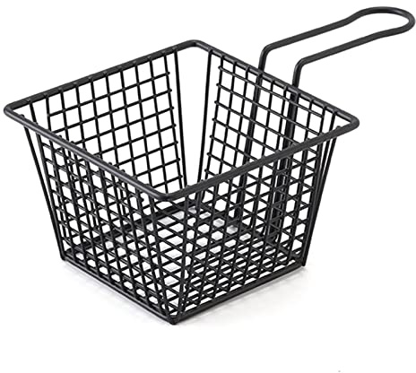 Mini Panier à Frites Carré, 7.8×8×10cm Support de Frites en Métal, Chips Panier de Service de Frites, Passoire de Présentation des Aliments pour Maison Restaurant(Noir)