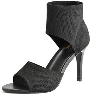 SICARE Peep-Toe-Absätze für Damen, sexy, 9.4 cm, Stiletto-High Heels für Damen, elegant, Slipper, bequem, breit, dehnbar, Strick, offener Zehenbereich, schwarze Absätze, Sandalen für Abschlussball,39