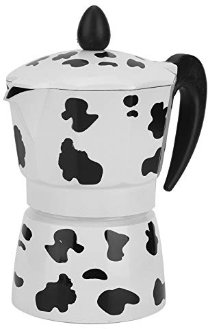 de Aluminio para Estufa, Moka para café Expreso Clásico, 9 Tazas, 15 Onzas, Italiana para el Hogar y Camping, Color Vaca Lechera (3 tazas de color vaca