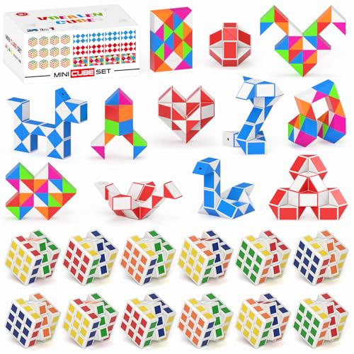 Vdealen Mini-Würfel-Puzzle-Partygeschenke, Schlangenwürfel, Zauberwürfel Spielzeug, Schulbelohnungen und Klassenzimmerpreis für Studenten, Geburtstagsparty-Dekoration für Kinder(24 Stück)