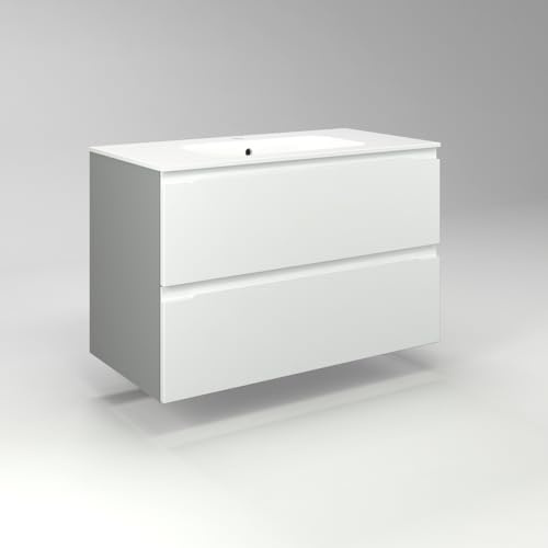 Diventa Modello Diva Star, Mobile Bagno sospeso 90cm con 2 cassetti spaziosi e lavabo dal design moderno, colore bianco e grigio