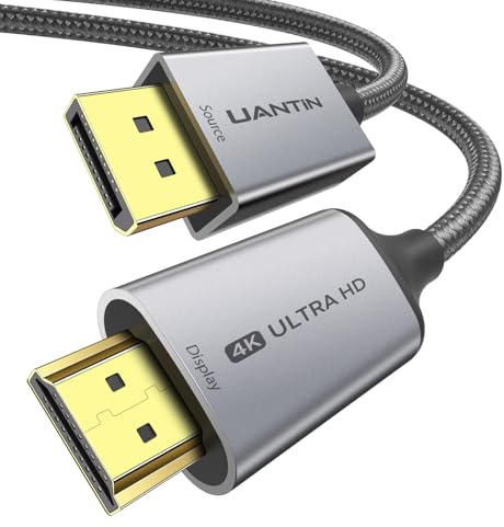 UANTIN Cavo 4K DisplayPort a HDMI, 0,9 m, unidirezionale DP 1.2 da computer a schermo HDMI 1.4, 4K a 30Hz, 2K a 60Hz, cavo intrecciato DisplayPort per AMD, NVIDIA, Dell, Lenovo, monitor