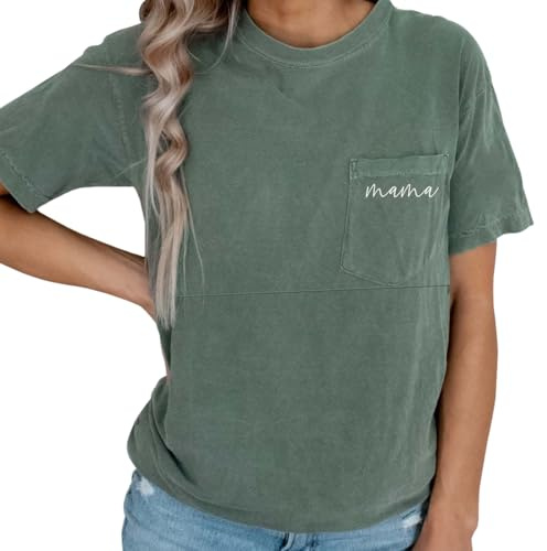 Komfort-Stillshirts für Damen, Mama, Reißverschluss, Still-Top, Distressed Schwangerschaftskleidung mit Tasche, Grün, X-Groß