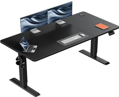 Flamaker Höhenverstellbarer Schreibtisch, Elektrischer Schreibtisch Höhenverstellbar für Steh-Sitz, Computertisch mit Memory-Funktion, Stabiler Tisch Standing Desk, Bürotisch,140 x 60 cm,Schwarz