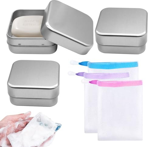 TETEWEVER 3 Pièces Boite à Savon en Aluminium avec Égouttoir Amovible et Sac pour Voyage