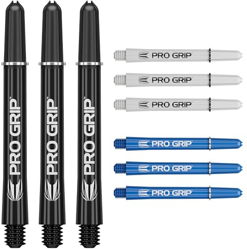 Target Darts Pro Grip Shafts - 9er Set | 3 Farben, Multicolour | 3 Größenoptionen (Kurz, Mittelstufe, Mittel) | Dartstiele, professionelles Dart-Zubehör, 2BA Shaft Multipack mit Ringen