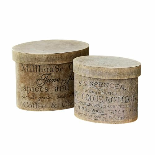 Loberon Box 2er Set Tunguska, braun/grau | nostalgisch Bedruckt, Vintage-Flair, Antik-Finish, Aufbewahrung, Weihnachten, Geschenkidee, MDF, Papier
