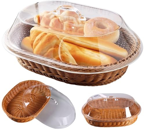 Panier à pain pour servir panier à pain Panier à pain en forme d'ovale avec des paniers en osier d'imitation de couvercle transparent paniers alimentaires pour servir ＆ affichage des fruits de légume