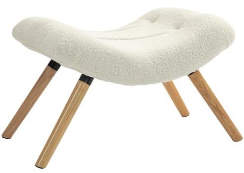 HOMCOM Repose Pied Salon Ottoman Pouf Salon Tabouret de canapé en Tissu avec Pieds en Bois de hêtre, siège rembourré pour Salon, Chambre, entrée, Blanc crème