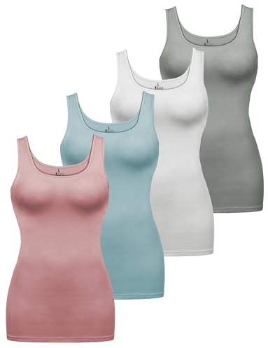 ALPIDEX Top de Tirantes Mujer Pack 4 Top Básico Liso Algodón Elástico Camiseta Interior Sin Mangas, Tamaño:S, Color:Sunrise
