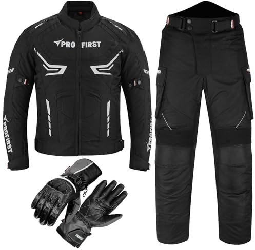 Motorcycle Motorbike suits for men 2 piece Motorcycle waterproof Cordura Fabric Suit Motorbike Jacket Trouser & Gloves Fully Protective Set for Bikers - All Weather