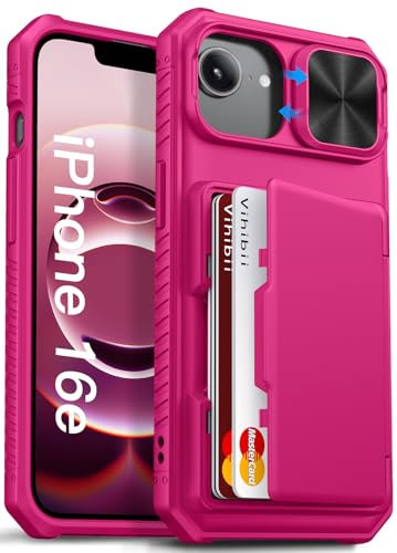 Vihibii for iPhone 16e Wallet Case with Card Holder (4 Cards), [RFID Blocking] & Slide Camera Cover & Raised Edge Protect Screen, Hard Back Phone Case for iPhone SE4 2025, Hot Pink
