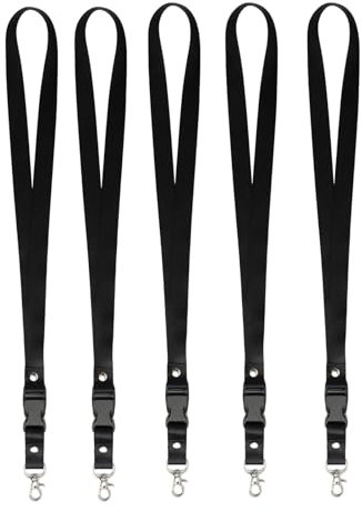 Schwarz Lanyards mit Abnehmbarem Karabinerverschluss, 5 Stück Personalisierte Schlüsselbänder aus Hochwertigem Nylonimitat, für Büro, Schule und Veranstaltungen, Geeignet für Handys, und Mehr