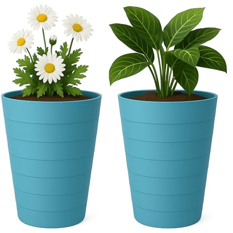 Mypicompany. Maceteros Decorativos Interior y Maceteros Grandes Exterior - 2X Macetas Grandes Azul (35 cm de Altura) Macetas Plastico con Drenaje - Tiestos para Plantas, Jardín, Terraza y Balcón