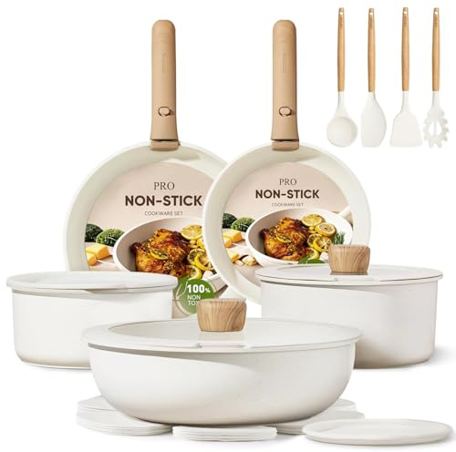 CAROTE 19pcs Pots and Pans Non Stick, Cookware Sets Detachable Handle, Induction Kitchen Pots and Pans,NonStick Cooking Set, Oven/Dishwasher/Fridge Safe, Space Saving