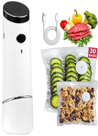 Appareil Mise Sous Vide Alimentaire Compact – Avec Sacs Réutilisables, Sans Odeur, Anti-Fuite, Portable et Rapide, Pour Cuisine, Voyage et Camping(30 Sacs)
