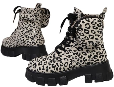 FQLGJMY Kvinnors plattform Lace-Up Combat runda stövlar stängd tå låg klack ankelstövlar korta stövlar med ficka mellanklack tjock sula punk motorcykel höst vinter stövlar