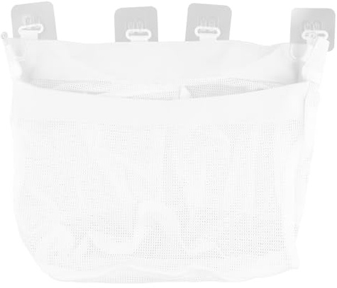Bolsa Organizadora Baño, Bolsa Rejilla Juguetes Baño con Ganchos Adhesivos, Organizador Juguetes Baño de Gran Capacidad, Almacenamiento para Bañera - Blanco