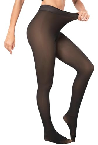 Dresmannst Thermo Strumpfhose für Damen Winter Feinstrumpfhose Pantyhose Wärmende Leggings Gefütterte Plüschstrümpfe Bauchweg Fleece Gefälschte Durchscheinend Schwarz 220g, S-M