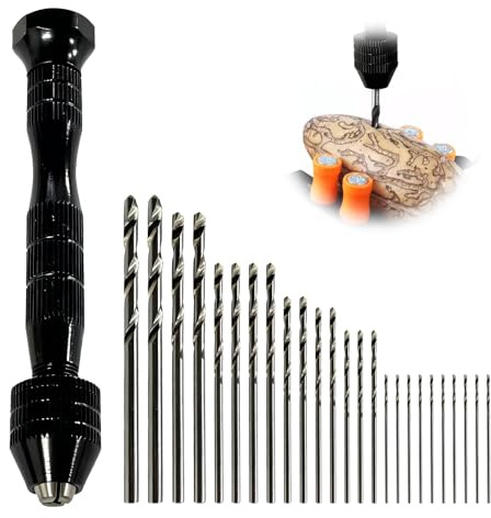 Mini Perceuse à Main avec 25 Micro Forets Hélicoïdaux Ajustables, perceuse manuelle précision pour Bricolage Modélisme Bijoux Résine Bois Plastique Artisanat Travail Manuel Perçage de Petits TrouS