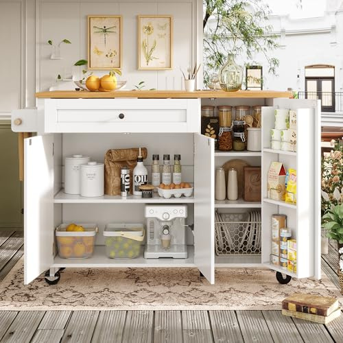 Köksö, skåp, bufféskåp, 99 x 70 x 90 cm, utdragbar köksvagn med hjul, med handdukshållare, kryddhylla, dörrfackshyllor, justerbara hyllor, tre dörrar, en låda, vi