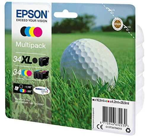 Epson Golf Ball Multipack 4-Colours 34 Xl Black/std. Cmy Durabrite Ultra Ink (epson 34xl - 4 Pakker - Xl - Sort, Gul)